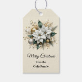Elegante Kerst Witte Poinsettia Bloemen Cadeaulabel (Voorkant)