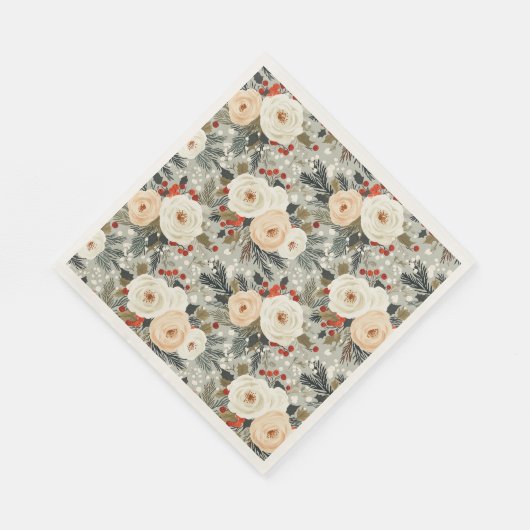 Elegante Kerst Witte Rozen & Rode Winter Berry Servet (Hoek)