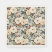 Elegante Kerst Witte Rozen & Rode Winter Berry Servet (Voorkant)