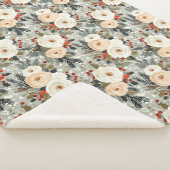 Elegante Kerst Witte Rozen & Rode Winter Berry Sherpa Deken (3/4)