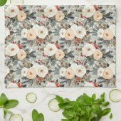 Elegante Kerst Witte Rozen & Rode Winter Berry Theedoek (Gevouwen)