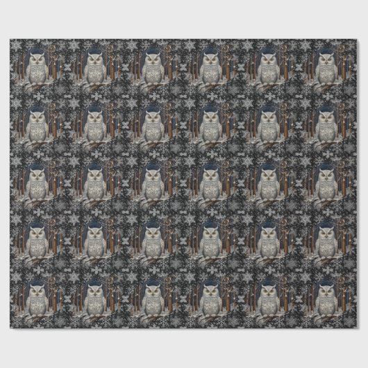 Elegante kerst witte uil bos winterbos cadeaupapier (Vlak)