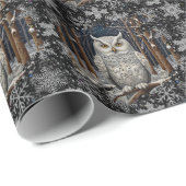 Elegante kerst witte uil bos winterbos cadeaupapier (Rol Hoek)