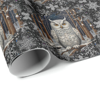 Elegante kerst witte uil bos winterbos cadeaupapier