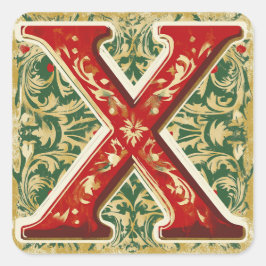 Elegante Kerst X: Rood, Groen, Goud Vierkante Sticker