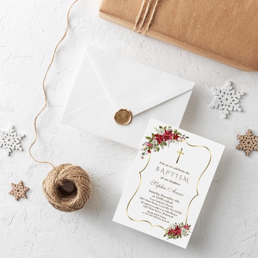 Elegante Kerst Xmas Rood Witte Poinsettia Doop Kaart