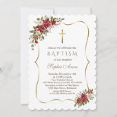 Elegante Kerst Xmas Rood Witte Poinsettia Doop Kaart (Voorkant)