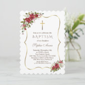 Elegante Kerst Xmas Rood Witte Poinsettia Doop Kaart (Staand voorkant)