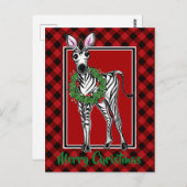 Elegante Kerst Zebra rood zwarte vakantieplaid Briefkaart (Voorkant / Achterkant)