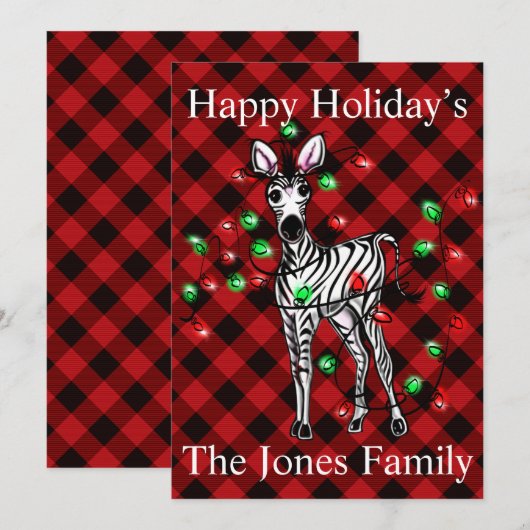 Elegante kerst Zebra twinkellichtjes Feestdagenkaart (Voorkant / Achterkant)