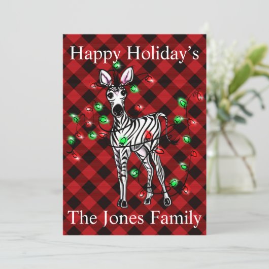 Elegante kerst Zebra twinkellichtjes Feestdagenkaart (Staand voorkant)