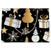 Elegante Kerst Zwart Goud White Line Art Groot Cadeauzakje (Voorkant)