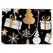 Elegante Kerst Zwart Goud White Line Art Groot Cadeauzakje (Achterkant)