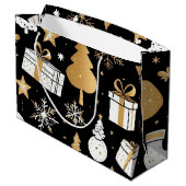 Elegante Kerst Zwart Goud White Line Art Groot Cadeauzakje (Achterkant Gekanteld)