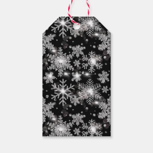 Elegante Kerst zwarte witte zilveren sneeuwvlokken Cadeaulabel (Voorkant)