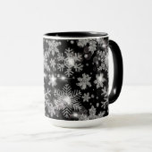 Elegante Kerst zwarte witte zilveren sneeuwvlokken Mok (Voorkant rechts)