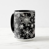 Elegante Kerst zwarte witte zilveren sneeuwvlokken Mok (Voorkant links)