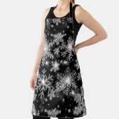 Elegante Kerst zwarte witte zilveren sneeuwvlokken Schort (Insitu)