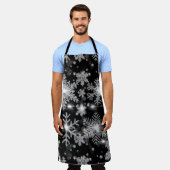 Elegante Kerst zwarte witte zilveren sneeuwvlokken Schort (Gedragen)
