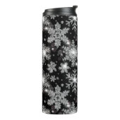 Elegante Kerst zwarte witte zilveren sneeuwvlokken Thermosbeker (Gedraaid links)