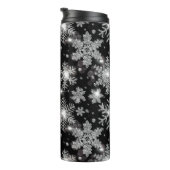 Elegante Kerst zwarte witte zilveren sneeuwvlokken Thermosbeker (Geroteerd rechts)