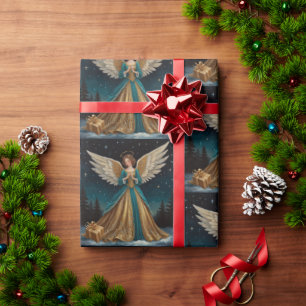 Elegante kerstavond engel cadeaupapier