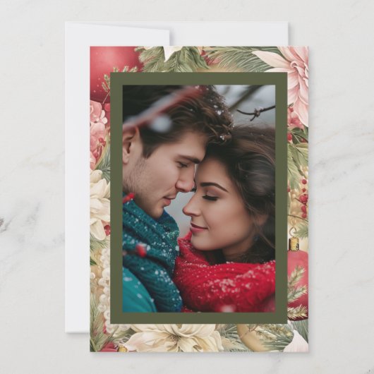 Elegante Kerstavond Romantische Fotobruiloft Kaart (Achterkant)