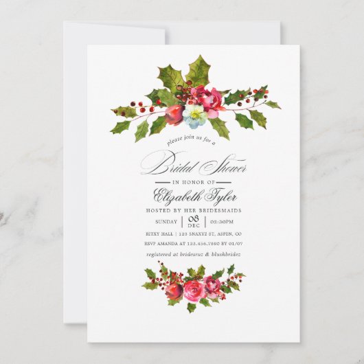 Elegante Kerstbal en Klimop Kerst Bruidsdouche Kaart (Voorkant)