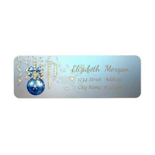 Elegante Kerstbal, Glans, Blauw Etiket (Voorkant)