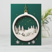 Elegante Kerstbal Groen Winterdorp Kaart (Staand voorkant)
