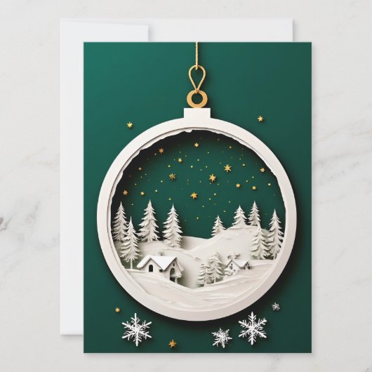Elegante Kerstbal Groen Winterdorp Kaart (Voorkant)