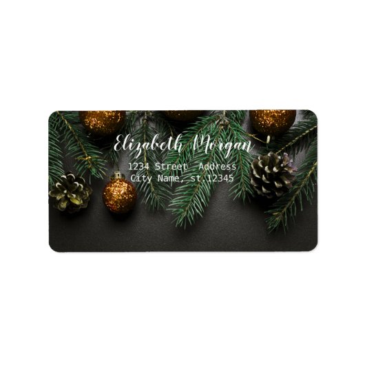Elegante Kerstballen, Dennentak Etiket (Voorkant)