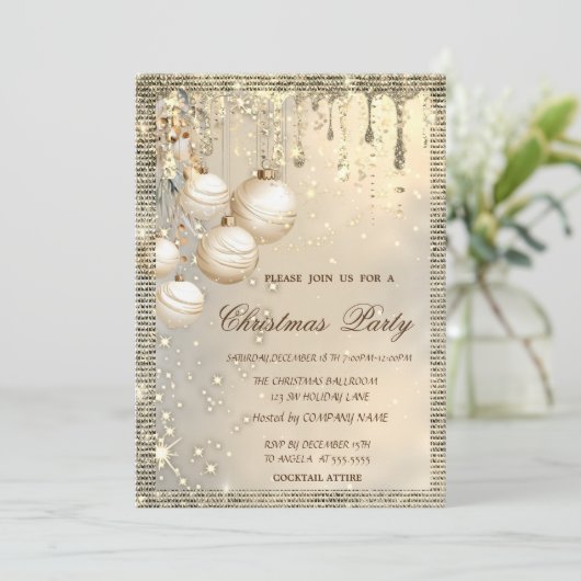 Elegante kerstballen druipt gouden kerst kaart (Staand voorkant)