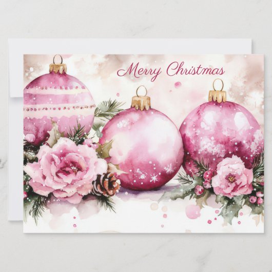 Elegante kerstballen en bloemen Groeten Kaart (Voorkant)