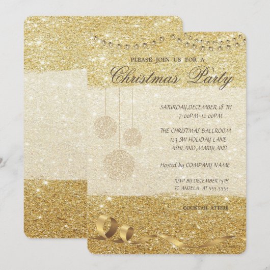 Elegante Kerstballen, Glitterend, Kerstfeest Kaart (Voorkant / Achterkant)