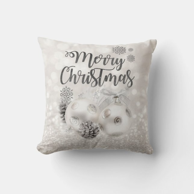 Elegante kerstballen, glitterende bokeh kussen (Voorkant)