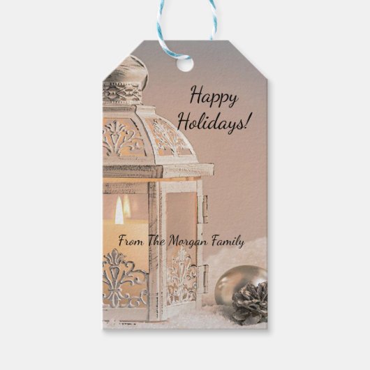 Elegante kerstballen, lantaarn cadeaulabel (Voorkant)