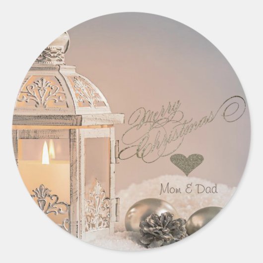 Elegante kerstballen, lantaarn ronde sticker (Voorkant)
