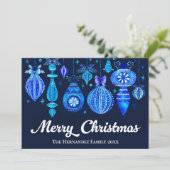 Elegante kerstballen Navy Blue Waterverf Feestdagenkaart (Staand voorkant)