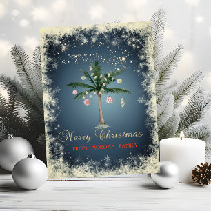 Elegante Kerstballen, Palmboom, Sneeuwvlokken Feestdagen Kaart