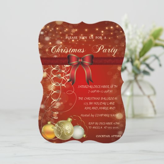 Elegante kerstballen, strik bedrijfsfeestje kaart (Staand voorkant)