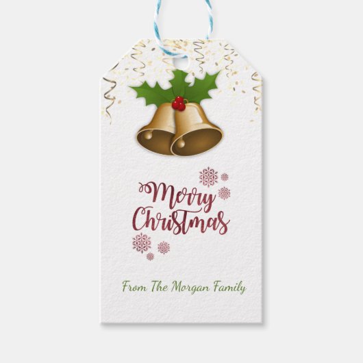 Elegante, Kerstbellen, Confetti Cadeaulabel (Voorkant)