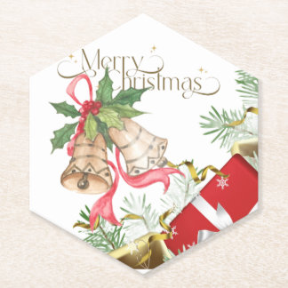 Elegante Kerstbellen en Cadeaus Vakantieontwerp Kartonnen Onderzetters