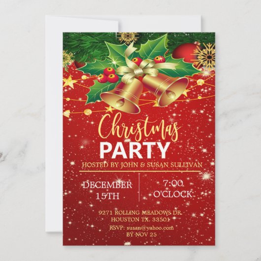 Elegante Kerstbellen Kerst Uitnodiging (Voorkant)