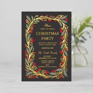Elegante Kerstbes Gold Folie Kerstfeest Uitnodigin Uitnodiging