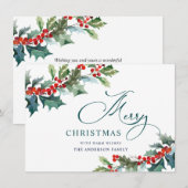 Elegante Kerstbes Holly Berry Kerstmis Mistletoe G Feestdagenkaart (Voorkant / Achterkant)