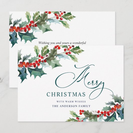 Elegante Kerstbes Holly Berry Kerstmis Mistletoe G Feestdagenkaart (Voorkant / Achterkant)