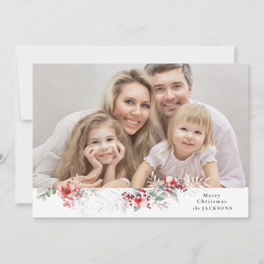 Elegante kerstbladeren foto feestdagenkaart (Voorkant)