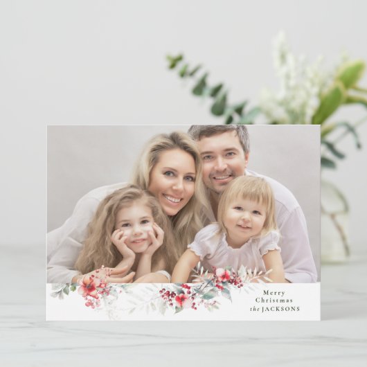 Elegante kerstbladeren foto feestdagenkaart (Staand voorkant)