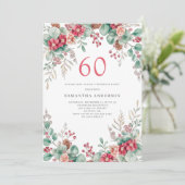 Elegante kerstbloem 60ste verjaardagsfeest kaart (Staand voorkant)